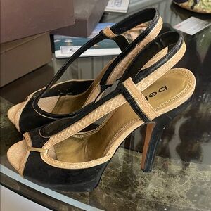 Bebe Beige and Black Women's Heels